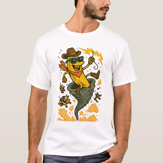 Camiseta Vaquero bananero montando un tornado (Anverso)