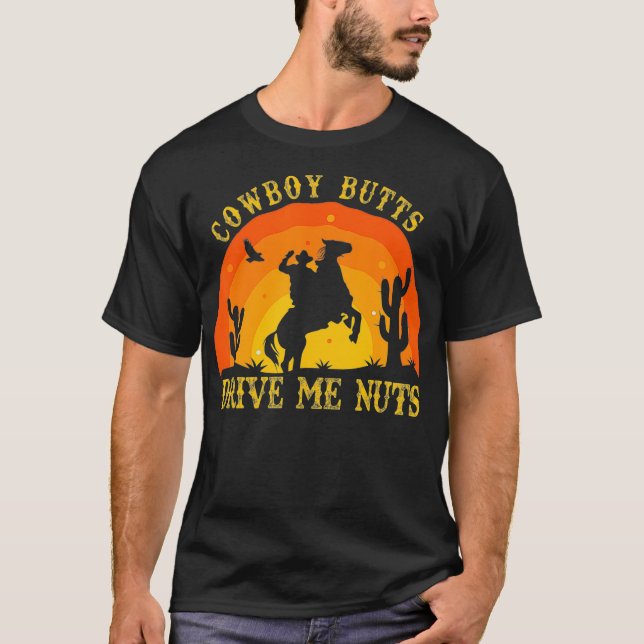 Camiseta Vaquero Butts Me Maneja Nueces Vaqueros Sexy Retro (Anverso)