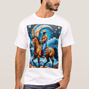 Camiseta Vaquero Celestial Oeste Nocturno Cielo Tee de Arte