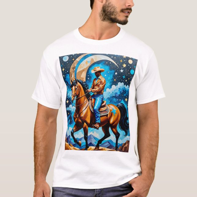 Camiseta Vaquero Celestial Oeste Nocturno Cielo Tee de Arte (Anverso)