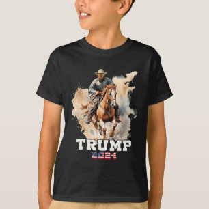 Camiseta Vaquero con bandera norteamericana montando a caba