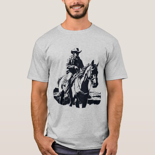 Camiseta Vaquero de estilo retro montando a caballo (Anverso)