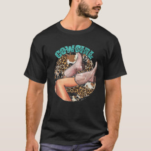 Camiseta Vaquero de Texas bota carne vaca impresa de leopar