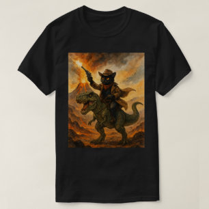 Camiseta Vaquero Épico Gato Montando Dinosaurio – Acuarela 