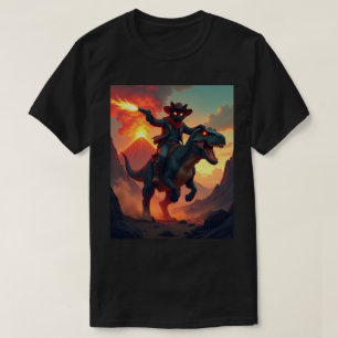 Camiseta Vaquero Épico Gato Montando Dinosaurio Fantasía
