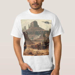 Camiseta Vaquero espacial viajando a una ciudad occidental