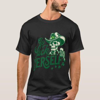 Camiseta Vaquero Esqueleto Verde Juguetón Con Cerveza Y Fie