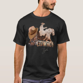 Camiseta Vaquero montando botas occidentales gorra vaquero