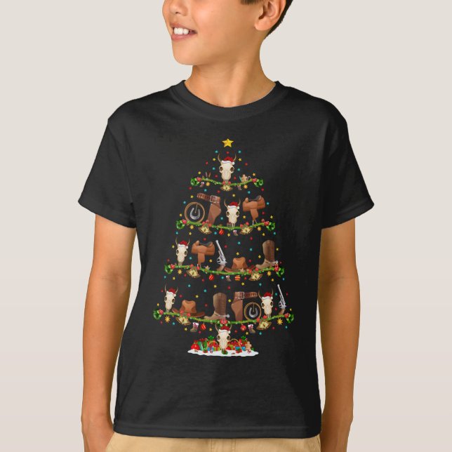 Camiseta Vaquero Navidad iluminando árbol de navidad de Pap (Anverso)