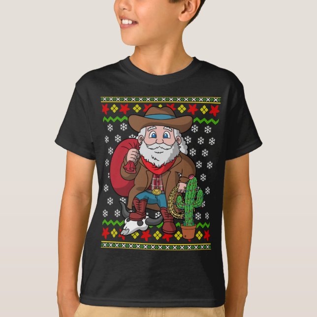 Camiseta Vaquero occidental Santa Claus Navidades feos suét (Anverso)