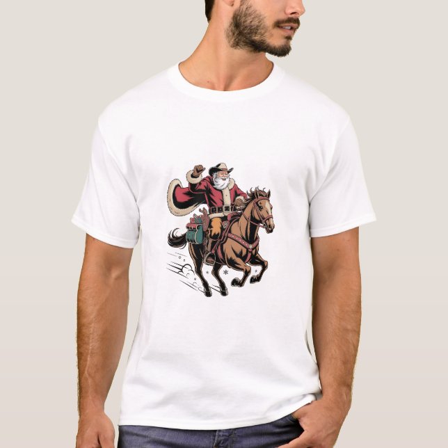 Camiseta Vaquero Papá Noel Montando A Navidades De Caballos (Anverso)