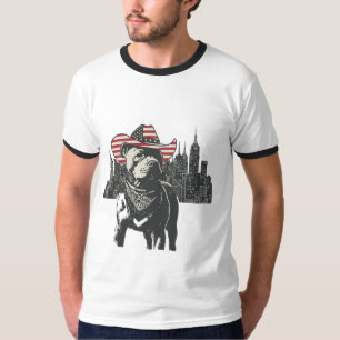 Camiseta Vaquero Pitbull Patriota Americano - Silueta de la