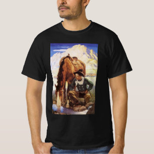 Camiseta Vaquero Regando a su Caballo por NC Wyeth, Arte An