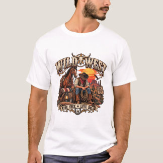 Camiseta Vaquero Vintage del Salvaje Oeste Caballo Longhorn