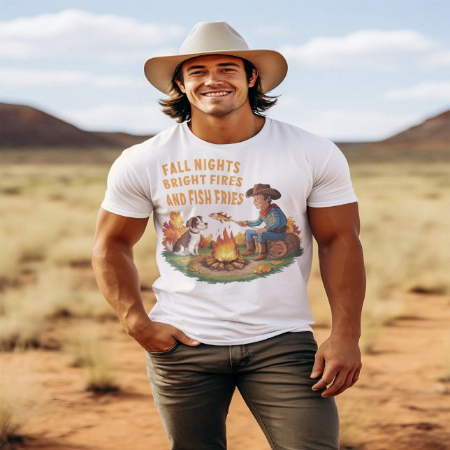 Camiseta Vaquero y perro de vaca cocinando pescado del otoñ (Subido por el creador)