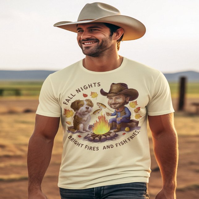 Camiseta Vaquero y perro de vaca cocinando pescado del otoñ (Subido por el creador)