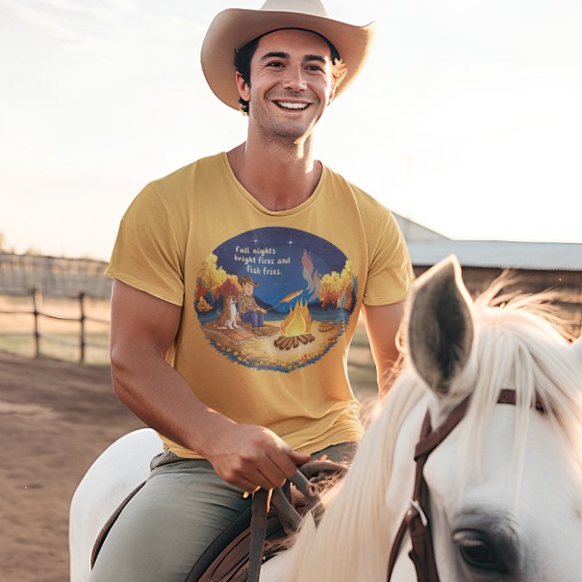 Camiseta Vaquero y perro de vaca cocinando pescado del otoñ (Subido por el creador)