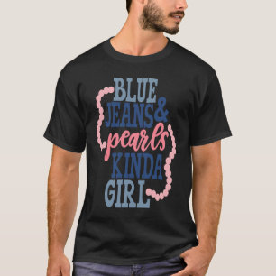 Camiseta Vaqueros Azules y Perlas Chica Sureña