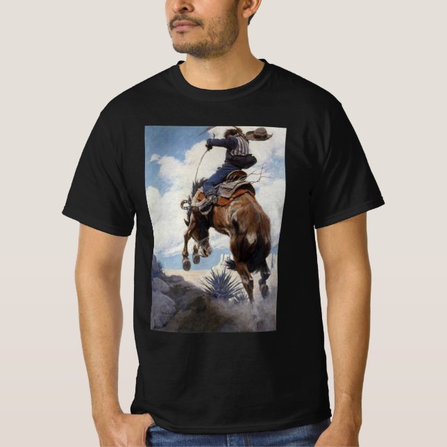 Camiseta Vaqueros occidentales vintage, Bucking de NC Wyeth (Anverso)