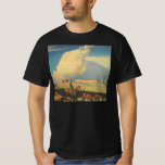 Camiseta Vaqueros vintage, Open Range de Maynard Dixon<br><div class="desc">Open Range (1942) de Maynard Dixon es una pintoresca pintura del paisaje de arte occidental de época. Un ranchero de vaqueros montando su caballo en las llanuras del suroeste. Él está acaparando sus vacas, toros y ganado en la pradera. Grandes nubes blancas llenan el cielo sobre los campos de la...</div>