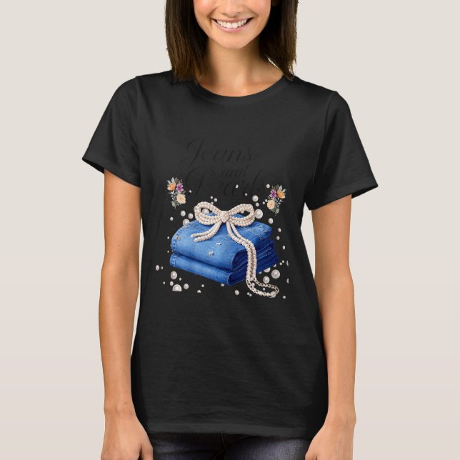 Camiseta Vaqueros y perlas moda de denim con lazo señoras (Anverso)