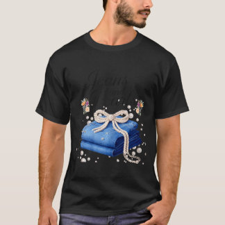 Camiseta Vaqueros y perlas moda de jeans con lazo para dama