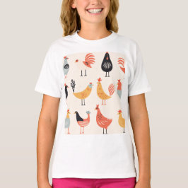 Camiseta Varias gallinas sobre un fondo blanco