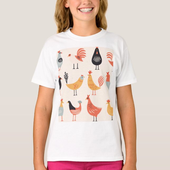 Camiseta Varias gallinas sobre un fondo blanco (Anverso)