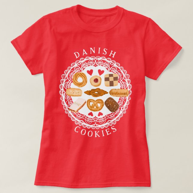 Camiseta Variedad de galletitas danesas en rojo (Diseño del anverso)