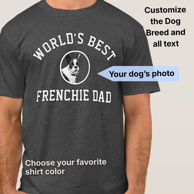 Camiseta Varsity Style World's Best Dog Dad Custom Photo (The best varsity t-shirt for the world's best dog dad. Customize the dog breed and photo.)