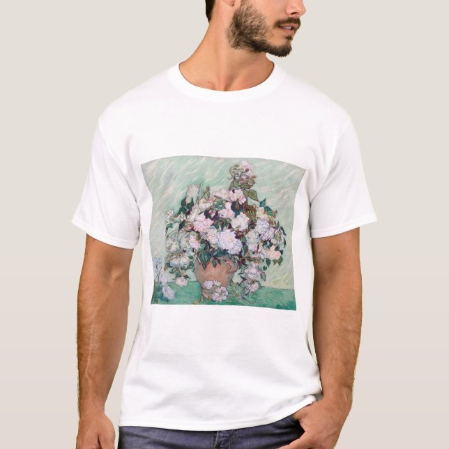 Camiseta Vase con rosas rosas rosas rosas, Van Gogh (Anverso)