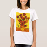 Camiseta Vase de la vida con 15 girasoles Vincent van Gogh<br><div class="desc">Still Life: Vase con los quince girasoles de Vincent van Gogh es un bello arte vintage post impresionismo aún vida floral pintura. Hermoso ramo de girasoles recién cortados en amarillo y naranja de un jardín de verano en plena floración. Sobre el artista: Vincent Willem van Gogh (1853-1890) fue uno de...</div>