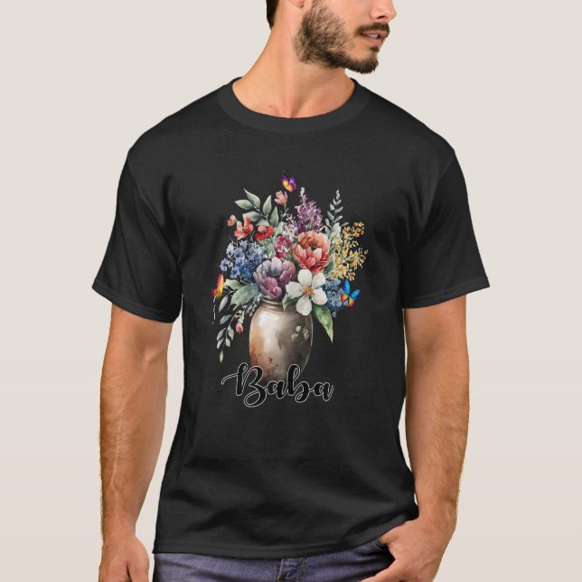 Camiseta Vase de mujeres flores silvestres mariposas Baba (Anverso)