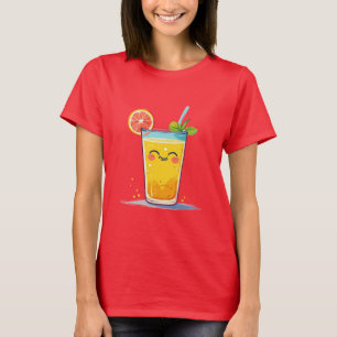Camiseta Vaso Alegre de Jugo de Naranja con Adorno