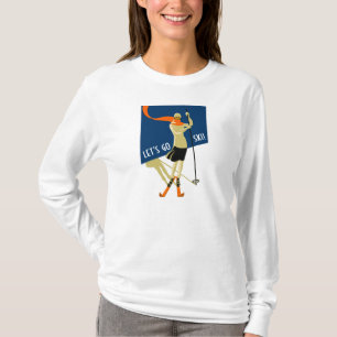 Camiseta ¡Vayamos esquí! Esquiadores del diseño del vint