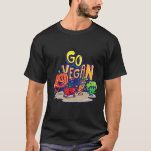 Camiseta Ve a vegano.Calabaza, tomate, zanahorias y brócoli