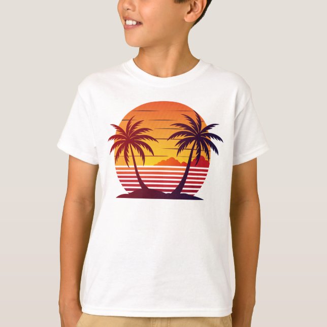 Camiseta Vector Atardecer Con Palmeras  (Anverso)