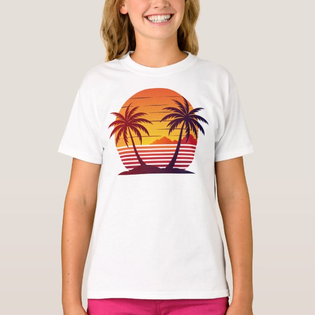 Camiseta Vector Atardecer Con Palmeras  (Anverso)