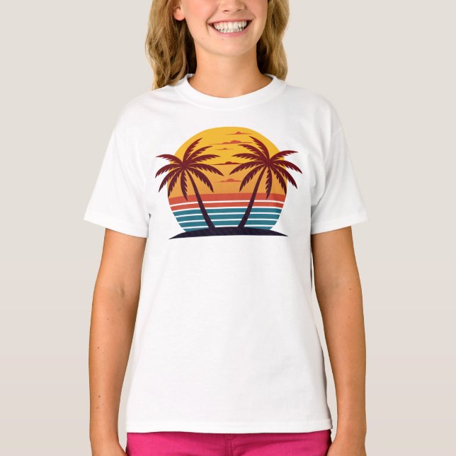 Camiseta Vector Atardecer con Palmeras (Anverso)