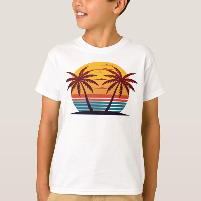 Camiseta Vector atardecer con palmeras (Anverso)