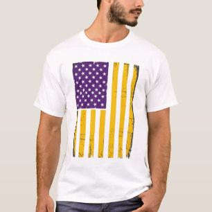 Camiseta Vector de bandera americana morada y dorada desgas