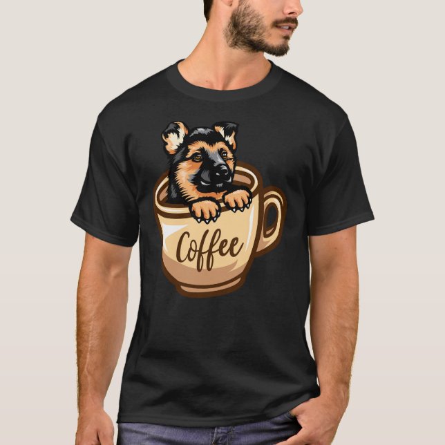 Camiseta Vector de cabeza de retrato negro de Shepherd alem (Anverso)