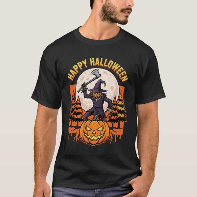 Camiseta Vector de Jack O Lantern Espantapájaros Feliz Hall (Anverso)