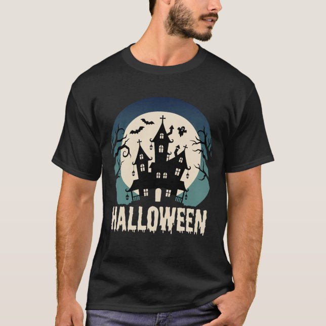 Camiseta Vector de luna llena de casa embrujada de Hallowee (Anverso)