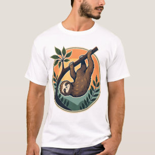 Camiseta Vector de perezoso vintage Insignia de fauna retro