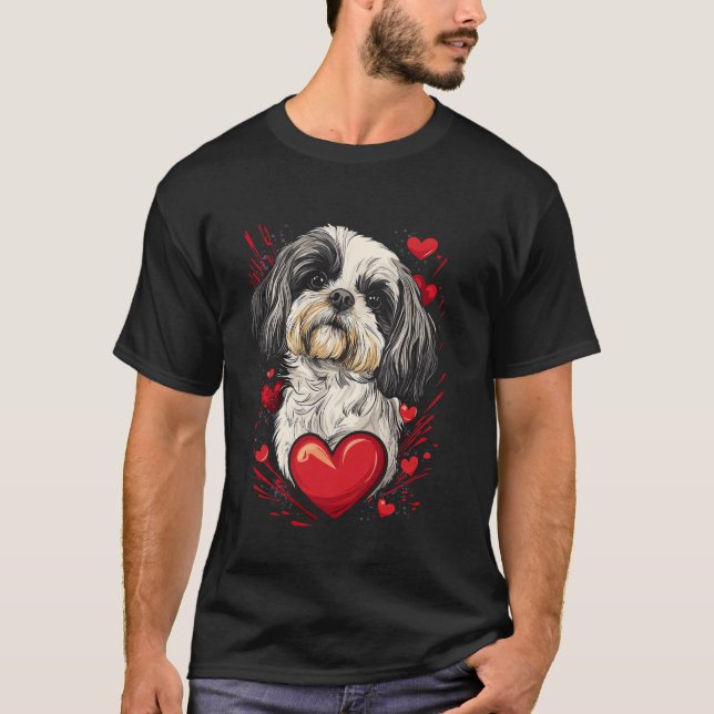 Camiseta Vector de perro Shih Tzu del día de San Valentín (Anverso)