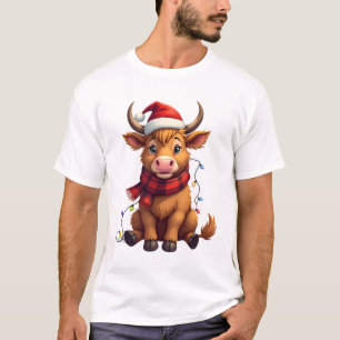 Camiseta Vector de vacaciones navideñas vintage de vaca de