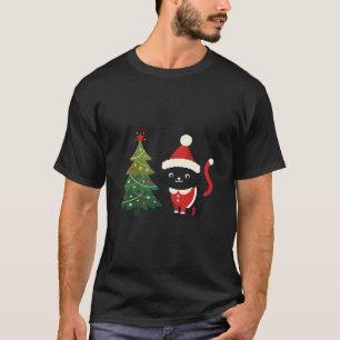 Camiseta Vector gato de Navidad Santa árbol
