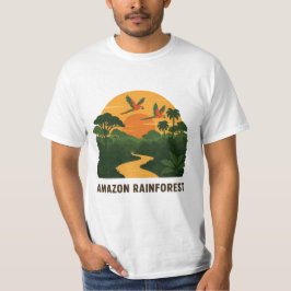 Camiseta Vector Retro Verde Lush Amazon Rainforest Sunset