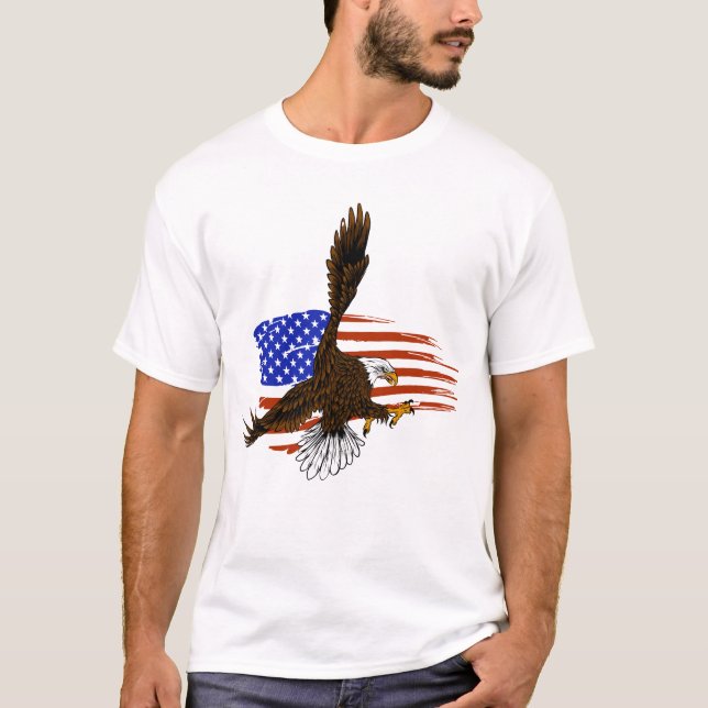 Camiseta Vector vectorial águila americana contra bandera d (Anverso)